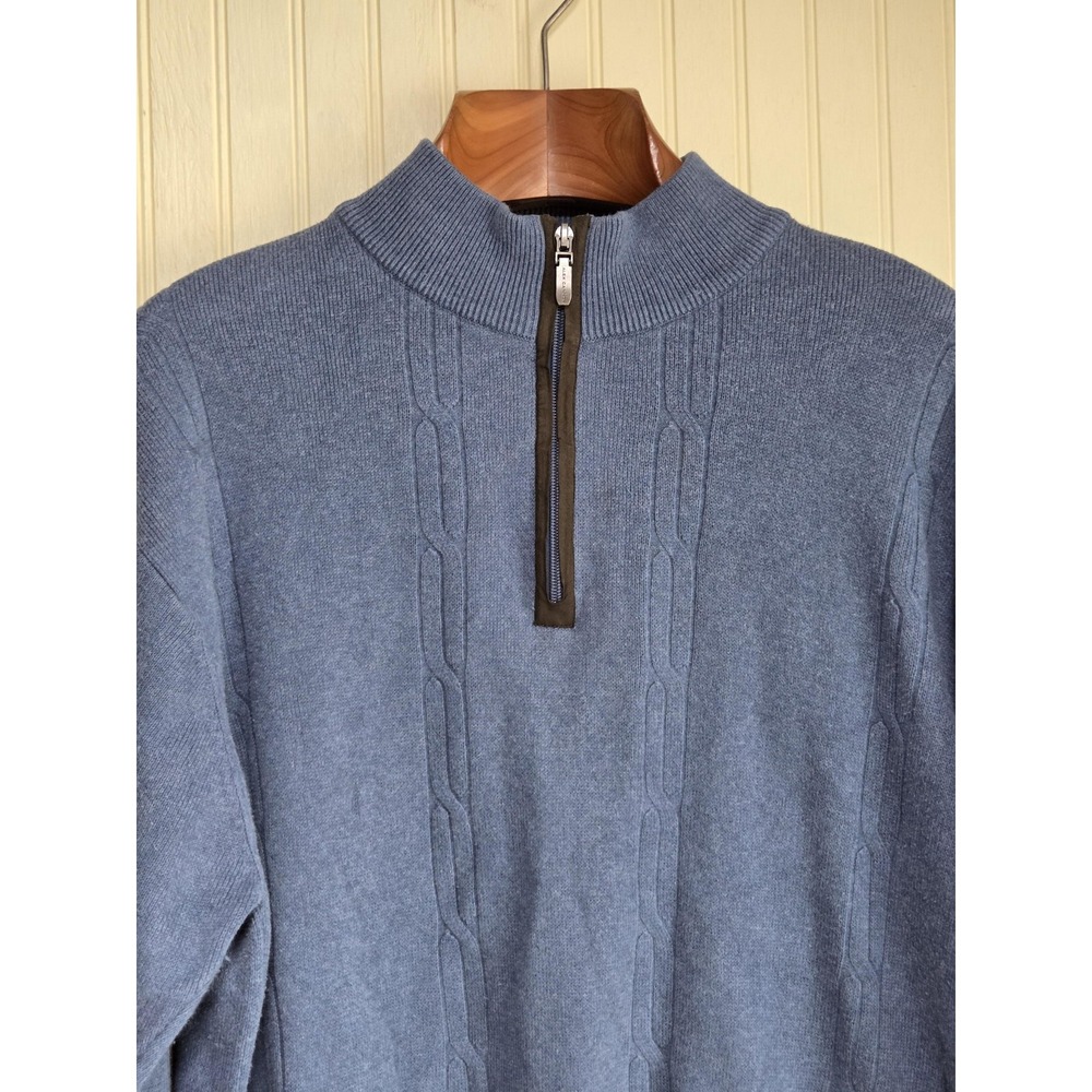 Alex Cannon Sweater Mens Large Blue Half Zip Mock Neck Elbow Patches‎ Cotton